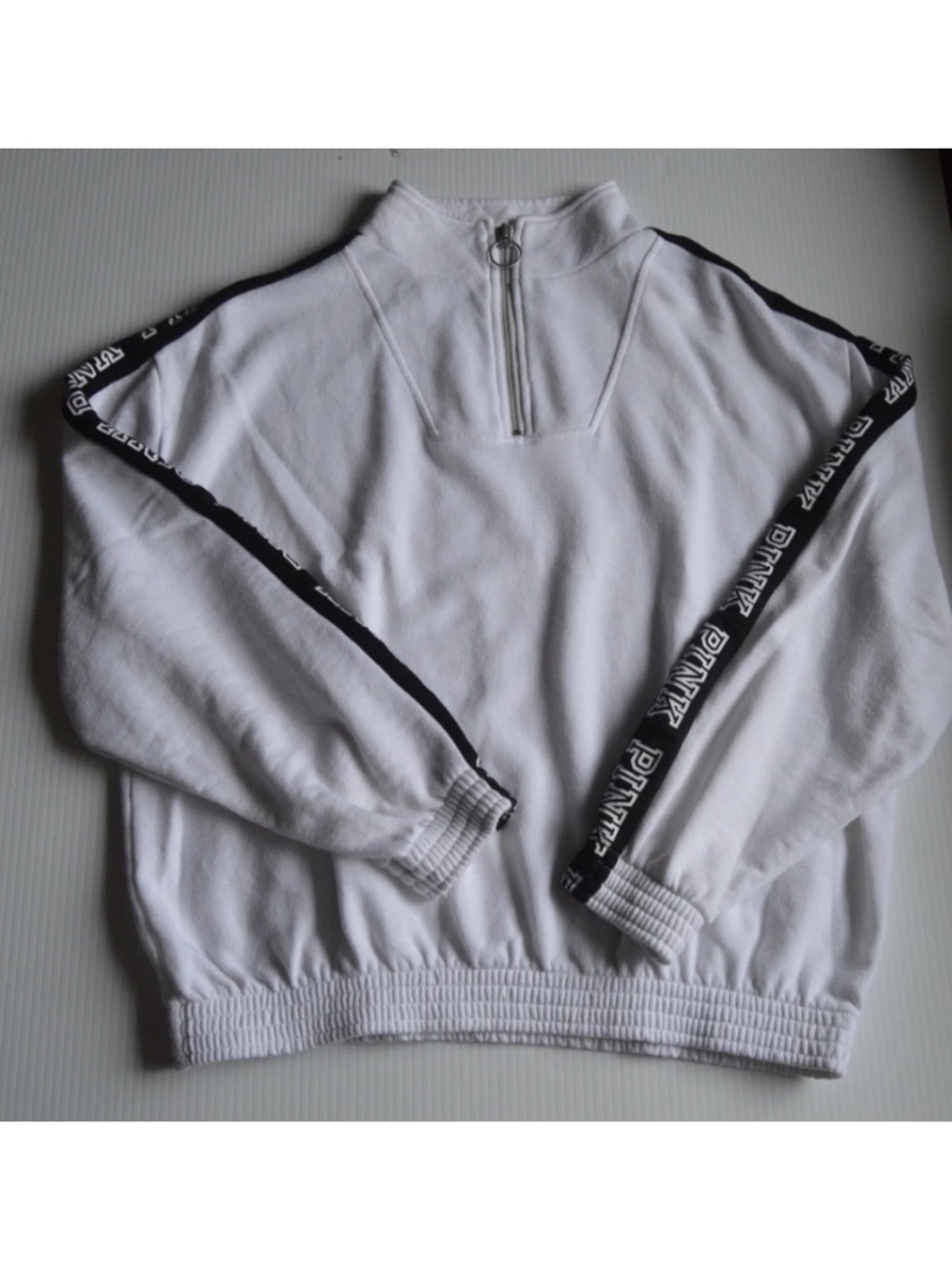 Pink Victoria's Secret Sz XS White & Black Quarter Zip Pullover Sweater